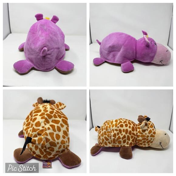 2015 Flip A Zoo Geo Giraffe Ava Hippo 2 in 1 Reversible Purple Brown 19" Plush - Picture 7 of 12